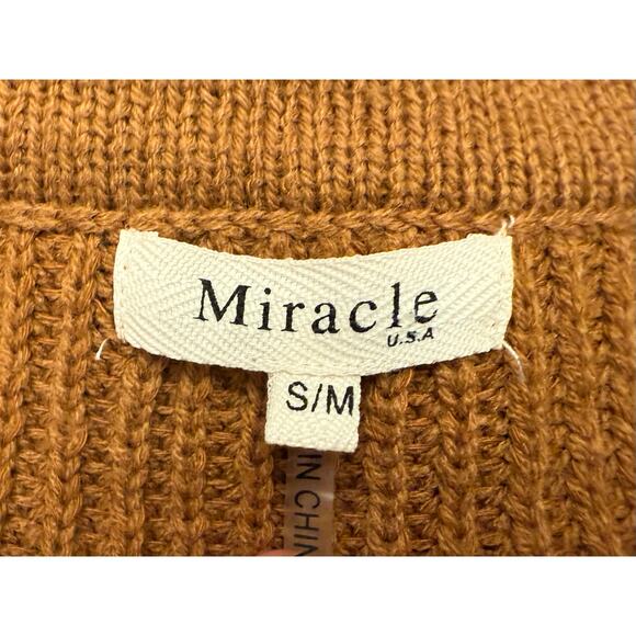Miracle Womens Full Sleeve Criss Cross Cable Knit Sweater- Mocha Size S/M - Picture 6 of 10